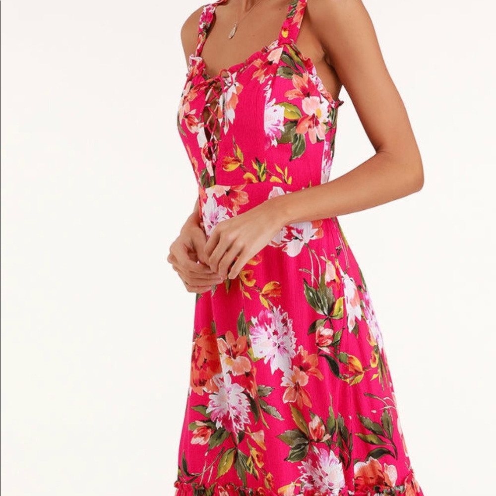 Lulus fuschia floral print midi dress